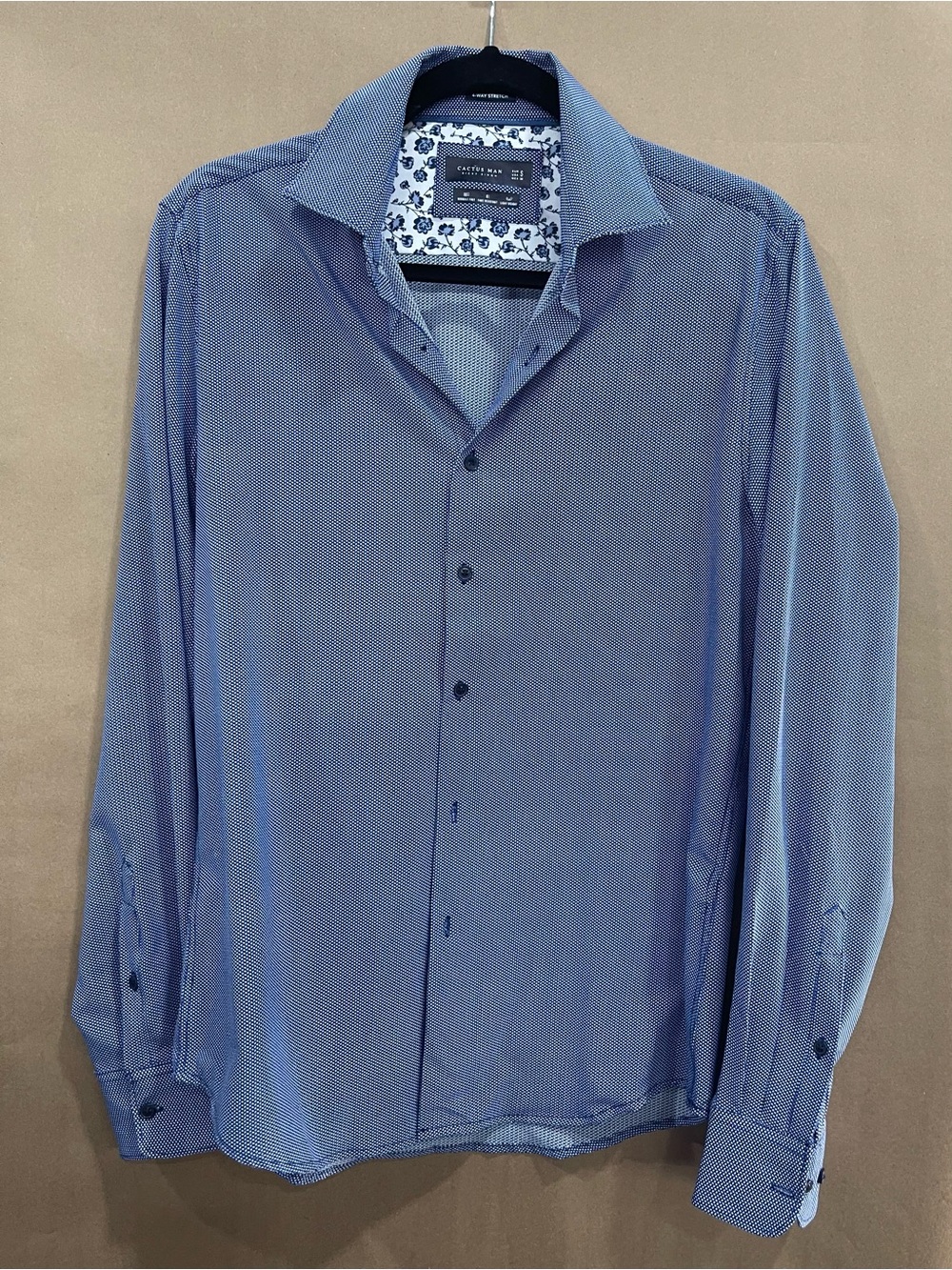 Cactus Blue Micro-Pattern Long-Sleeve Dress Shirt